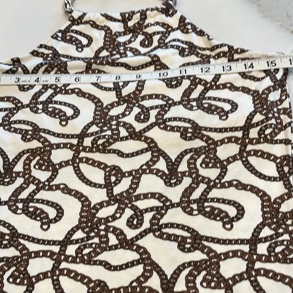 Michael Kors Summer Top. Cream with brown chain design. Size M Ties on neck - Picture 11 of 15